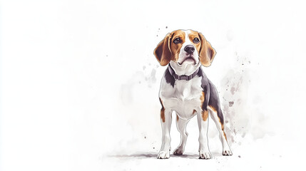 Watercolor Illustration of cute Beagle dog on White Background.