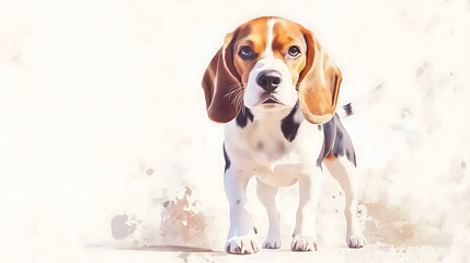 Watercolor Illustration of cute Beagle dog on White Background.