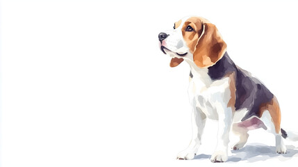 Watercolor Illustration of cute Beagle dog on White Background.
