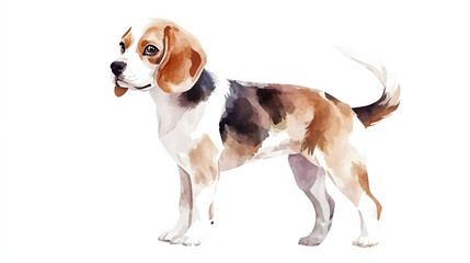 Watercolor Illustration of cute Beagle dog on White Background.