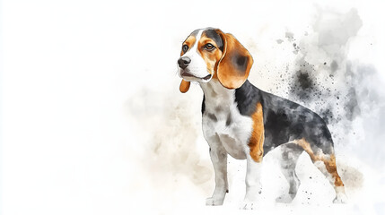 Watercolor Illustration of cute Beagle dog on White Background.