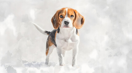 Watercolor Illustration of cute Beagle dog on White Background.