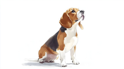 Watercolor Illustration of cute Beagle dog on White Background.