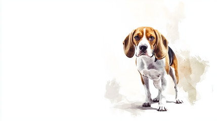 Watercolor Illustration of cute Beagle dog on White Background.