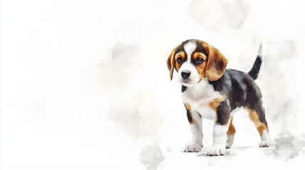 Watercolor Illustration of cute Beagle dog on White Background.