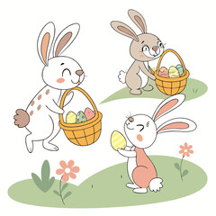Fototapeta premium Variety Easter rabbits set vector image (21).eps