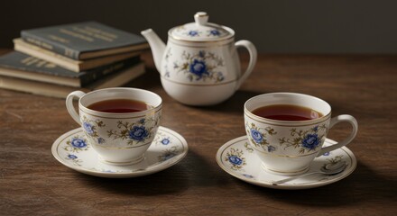 Elegant floral teacups and teapot a perfect afternoon tea setting serenity and tranquility