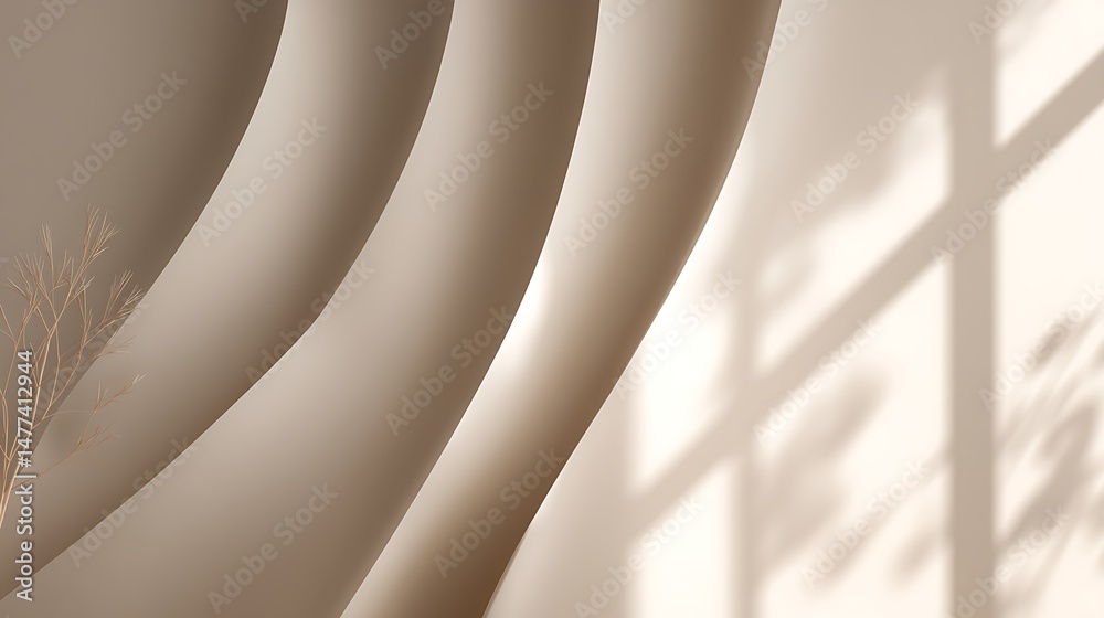 Poster Minimalistic abstract light beige background with shadow and light from windows, product presentation concept