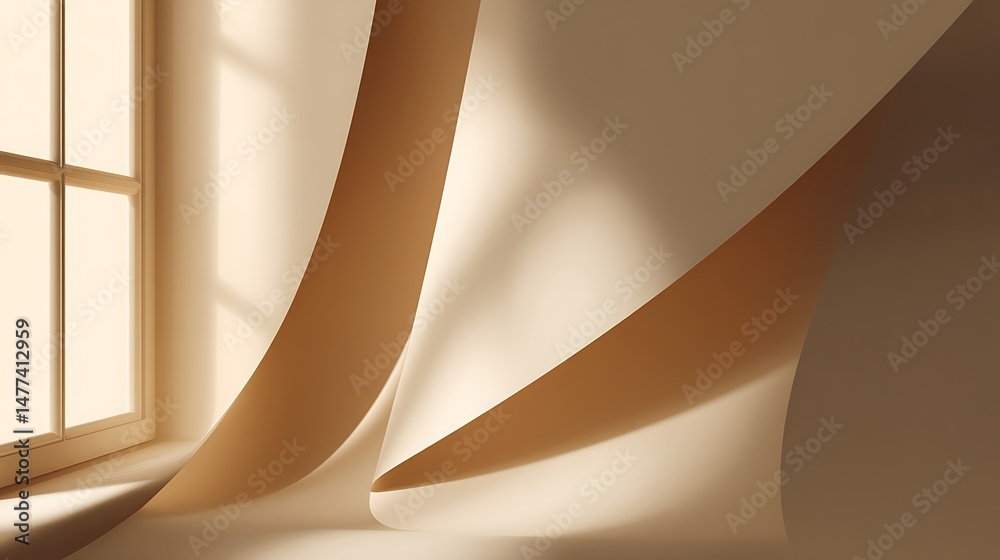 Poster Minimalistic abstract light beige background with shadow and light from windows, product presentation concept