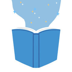 illustration of open book with magical sparkles