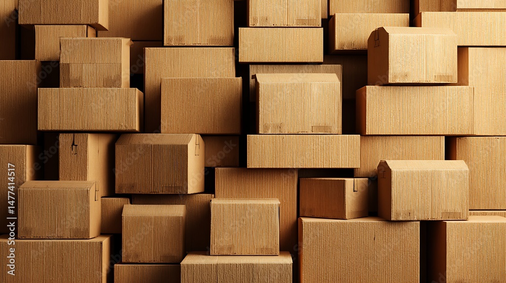 Poster Many brown cardboard boxes with space for writing on them