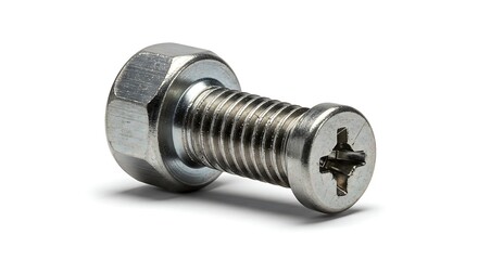 Silver Metal Screw Isolated on White Background Close-Up Photography Illustrating Construction Repair Fastening and Industrial Maintenance Projects for Engineering and Mechanical Fields