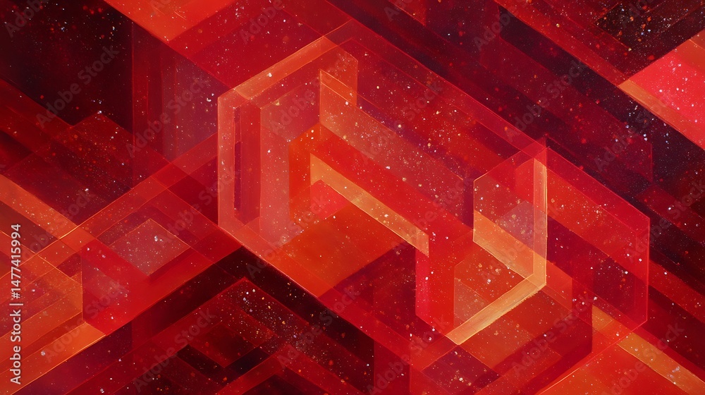 Poster Luminous red abstract with layered geometric patterns