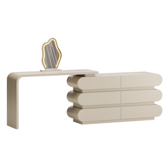 A white dresser with a mirror on top
