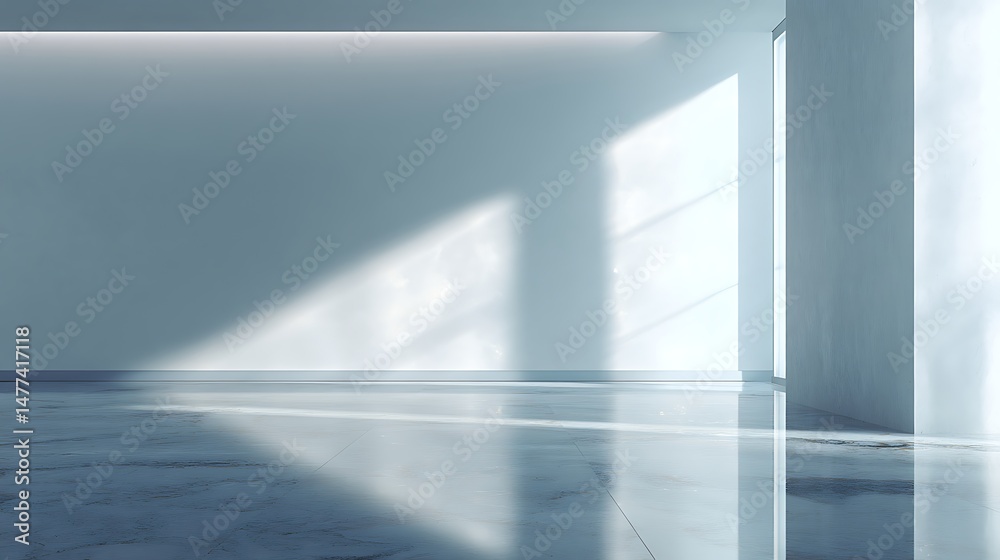 Aufkleber Light gray wall and smooth floor with interesting light reflections, background for the presentation