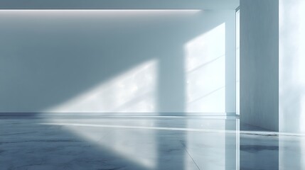 Fototapeta premium Light gray wall and smooth floor with interesting light reflections, background for the presentation