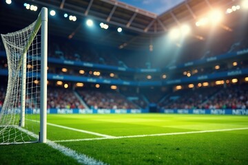 Obraz premium Soccer goal net, close-up view showing detail of netting and frame , netting, support, score