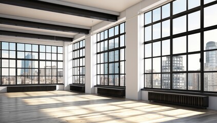 Spacious loft with city views.  Large windows, hardwood floors, industrial style beams