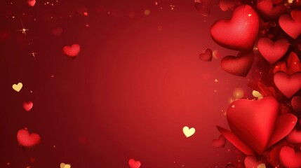 Obraz premium Happy Valentines Day card, background for celebration. A dynamic display of red hearts on a rich red background with sparkling elements.