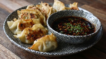 Korean beef mandu potstickers cooked from scratch with dipping sauce