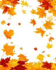 Autumn Leaves Falling Illustration with White Background Watercolor Style Maple Leaves in Orange Yellow and Red Colors