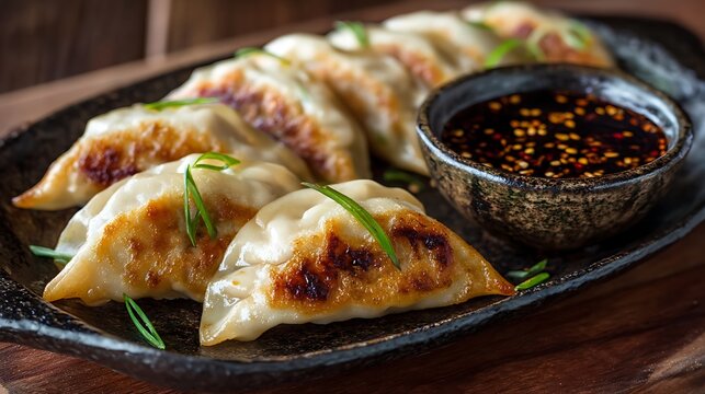 Korean beef mandu potstickers cooked from scratch with dipping sauce