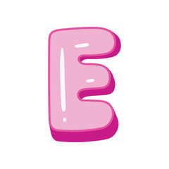 Glossy pink letter E in cartoon bubble style. Cute and playful 3D alphabet design . Isolated on white background