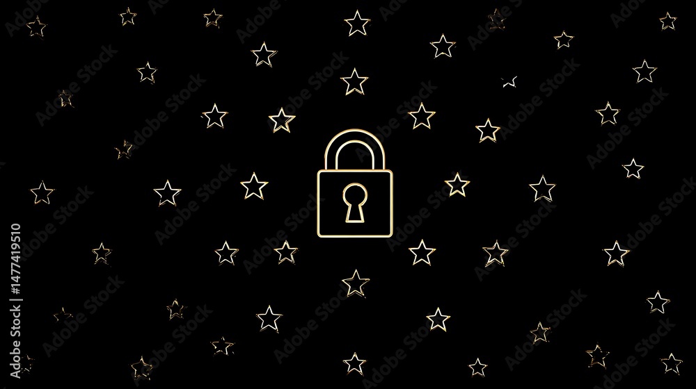 Aufkleber isolated outline icon of a padlock surrounded by stars representing the general data protection regu