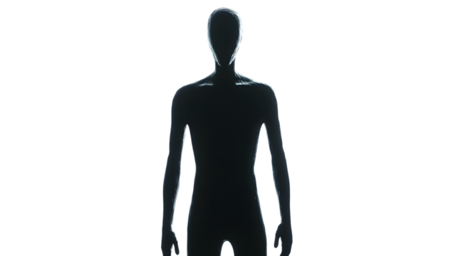 Mysterious Dark Silhouette of Unknown Individual Standing Alone in White Background