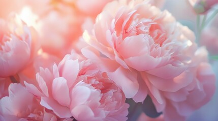 A close-up of soft pink peonies with a dreamy, blurred background.