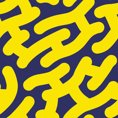 Fun colorful line doodle seamless pattern for kids birthday party or celebration background, trendy design with scribble shapes on black backdrop