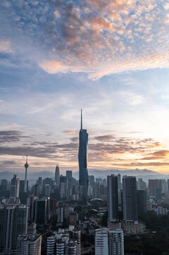 Merdeka 118 Tower and Kuala Lumpur skyline at atmospheric sunrise, Malaysia