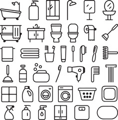 set of bathroom outline hand drawn icon silhouette vector art illustration.
