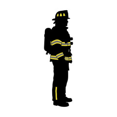 Vector silhouette of a firefighter in his uniform