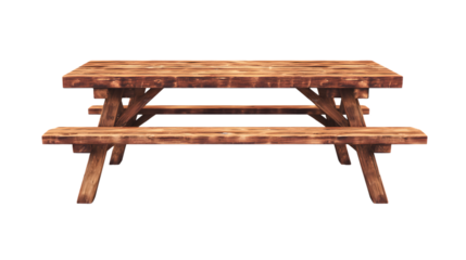 Rustic Wooden Picnic Table Isolated on White Background for Outdoor Dining Concept