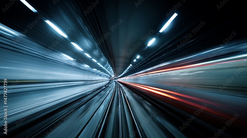 Aufkleber High, speed futuristic train rushing at high speed in a tunnel with bright lights