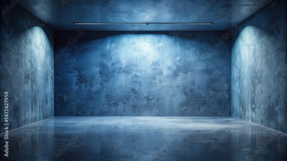 Aufkleber moody blue room empty industrial space with textured walls and polished floor under subtle lighting