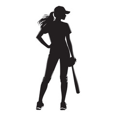 Female Baseball Player Silhouette Vector Design Template Illustration white background