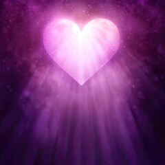 Radiant heart of light, surrounded by a soft, purple glow.  A heart shape, emitting a luminous pink light, is centered against a deep purple background with soft, glowing streaks. 