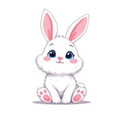 Vsai adorable white fluffy cartoon bunny sitting and smiling