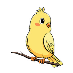 Vsai cute yellow canary bird perching on branch cartoon illustration
