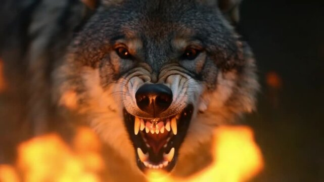 Wolf's Fury: Intense Gaze with Fire