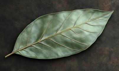 Large green leaf on dark background, nature texture, botanical design, home decor