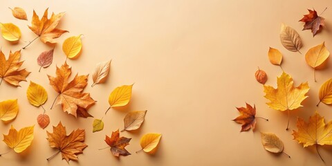 Autumnal Leaf Composition  Golden and Brown Foliage Arranged on a Warm Background