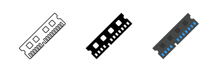 Fototapeta premium Vector icon set featuring RAM modules, ideal for computer and memory designs.