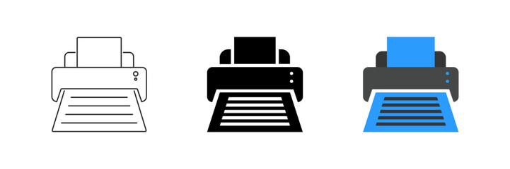Vector icon set featuring printers, ideal for output and office designs.