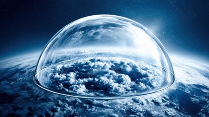 Mysterious water bubble in outer space, translucent sphere reflecting light, emphasizes exploration and cosmic wonder.