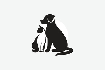 logo featuring the silhouette of a dog and a cat sitting side by side	