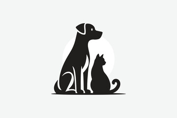 logo featuring the silhouette of a dog and a cat sitting side by side	