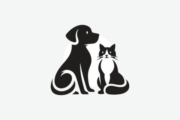 logo featuring the silhouette of a dog and a cat sitting side by side	